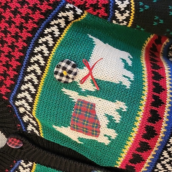 Vintage Susan Bristol Hand Embroidered Scotty Christmas Cardigan - Picture 4 of 9